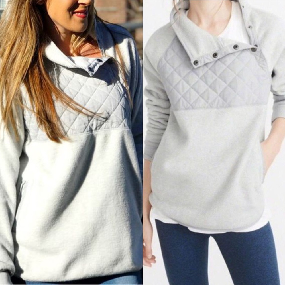 Abercrombie & Fitch Fleece Snap Button Pullover White Grey Sweater Womens Sz XL